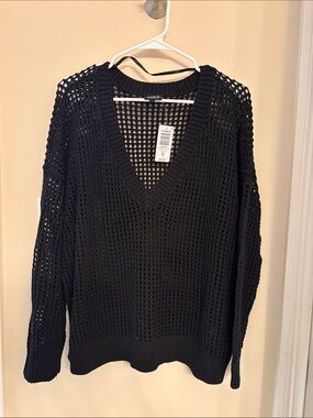 torrid Black Open-Knit V-Neck Pullover